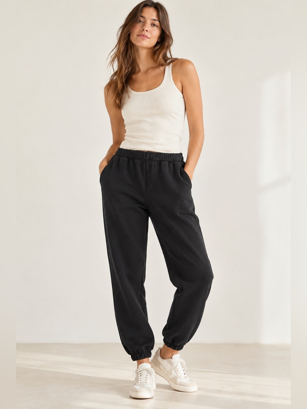 MATE the Label Black Organic Cotton Fleece Jogger Pants Cotton Cozy Medium